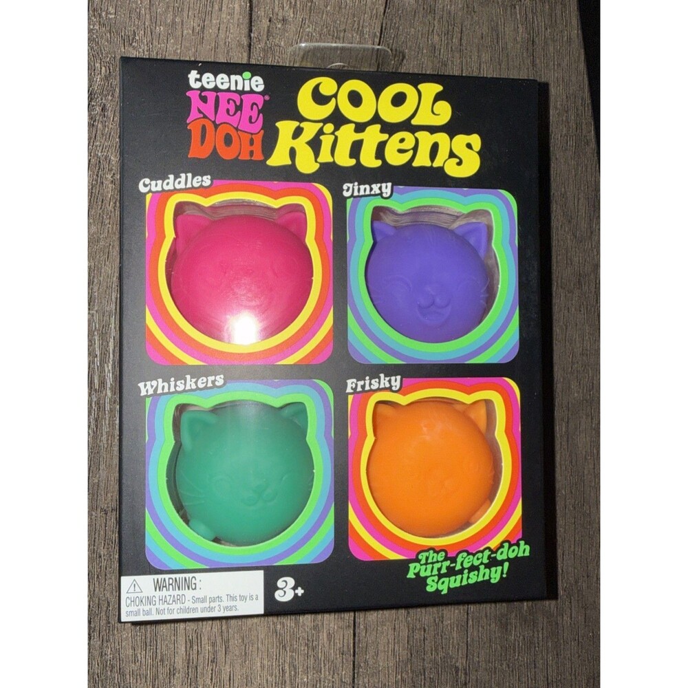 Nee Doh Cool Kittens Stress Cats Squeeze Toys Set 4 Pink Purple Green Orange NEW